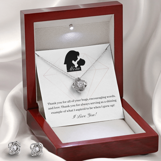 Mom. Thank you for all of your hugs. (Love Knot Earring and necklace set)