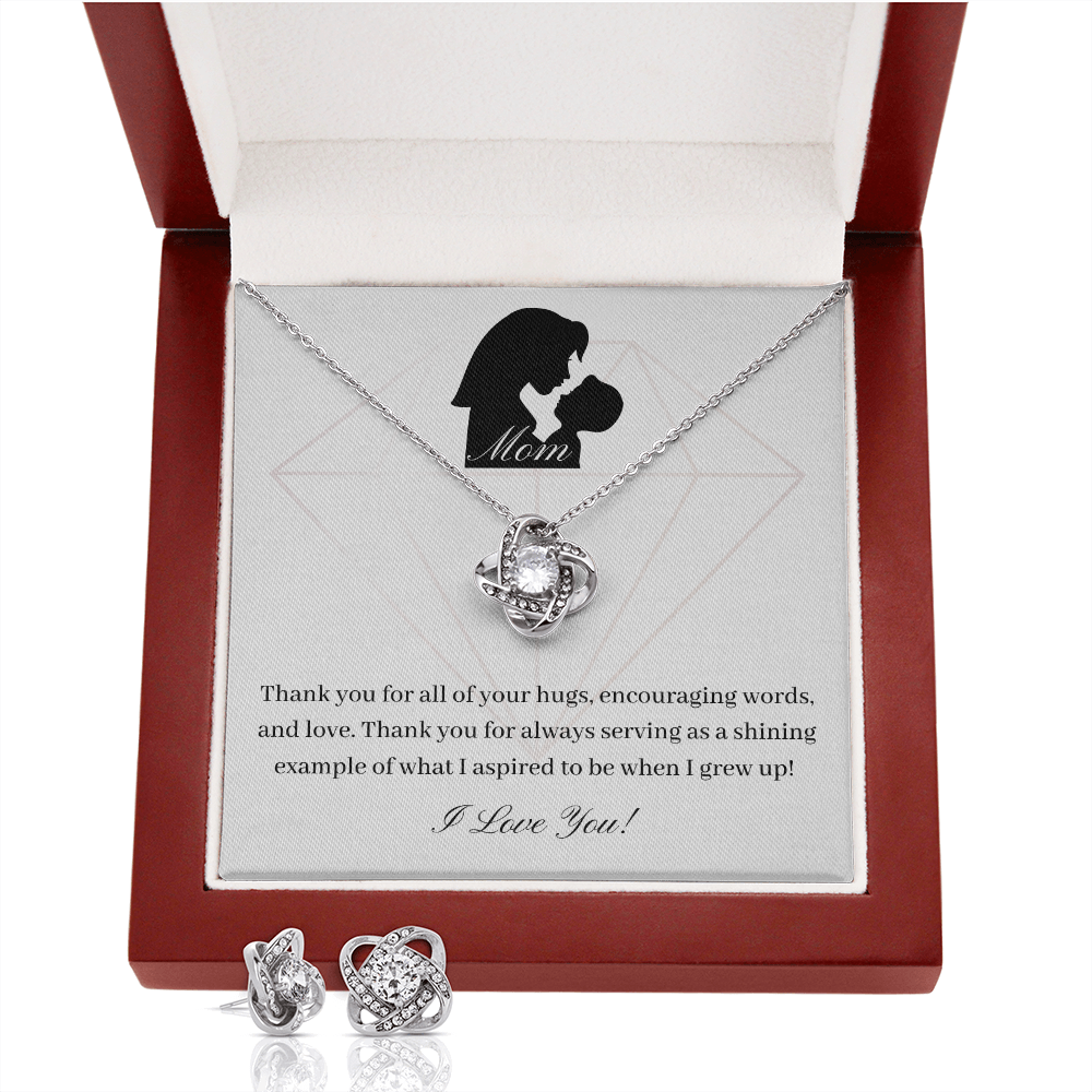 Mom. Thank you for all of your hugs. (Love Knot Earring and necklace set)