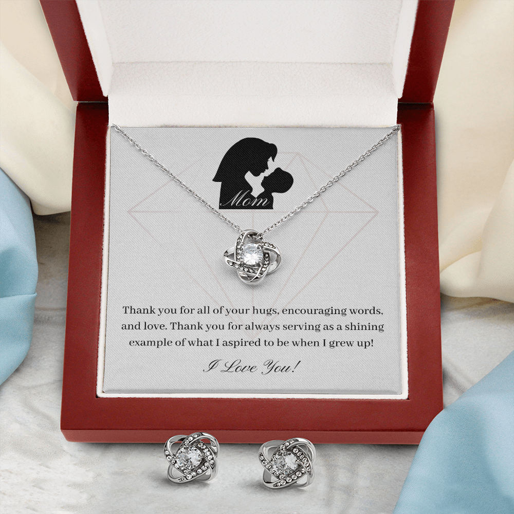 Mom. Thank you for all of your hugs. (Love Knot Earring and necklace set)