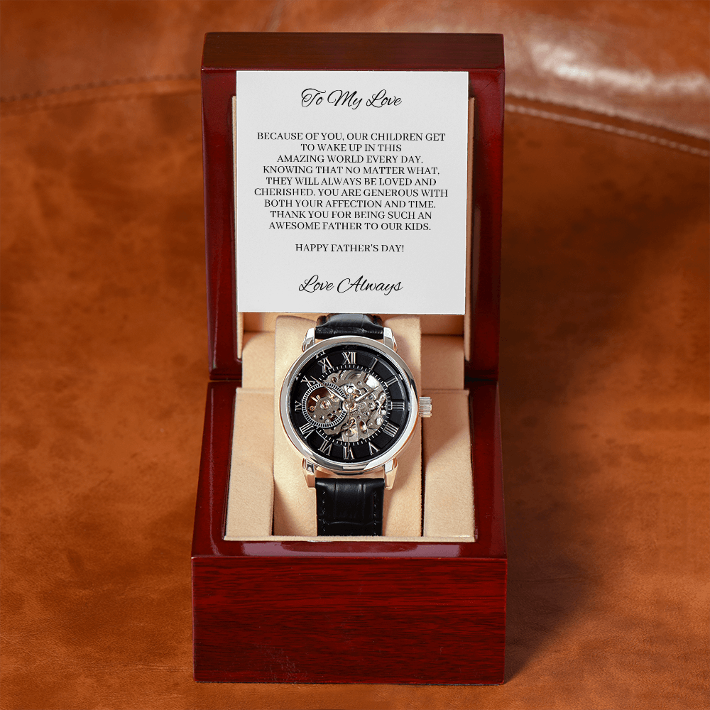 Father's Day - Thank you for being such an awesome Father to our kids - From Wife (Men's Openwork Watch)