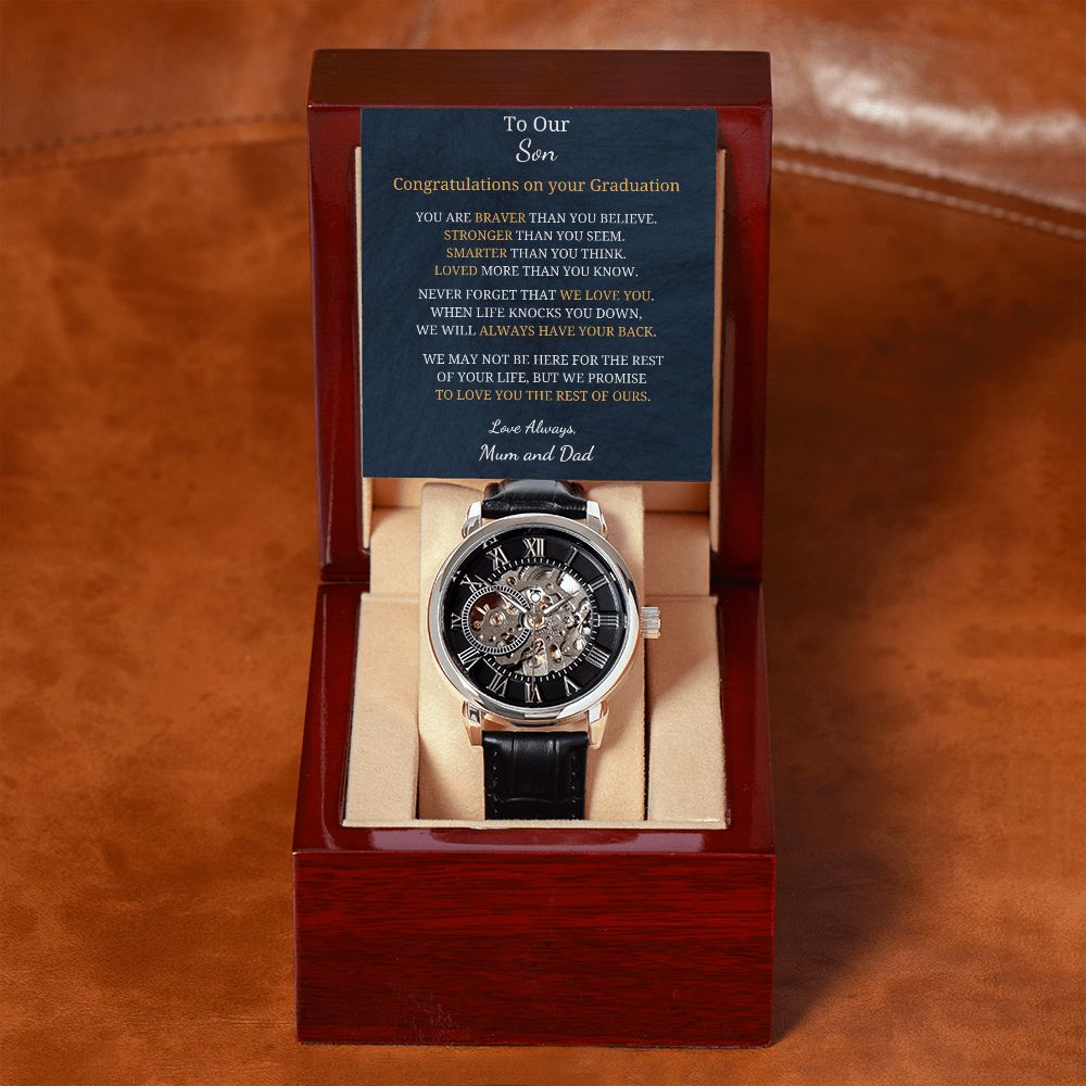 To Our Son - Graduation - Love always - Mum and Dad (Men's Openwork Watch)