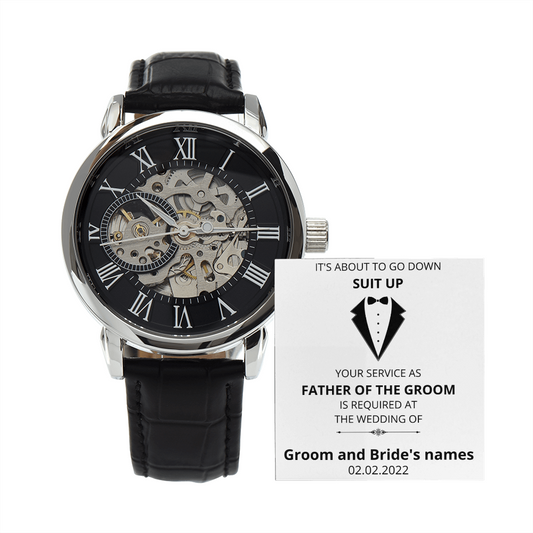 Wedding - Suit Up - Father of the Groom (Men's Openwork Watch) (Message Card Personalizer)