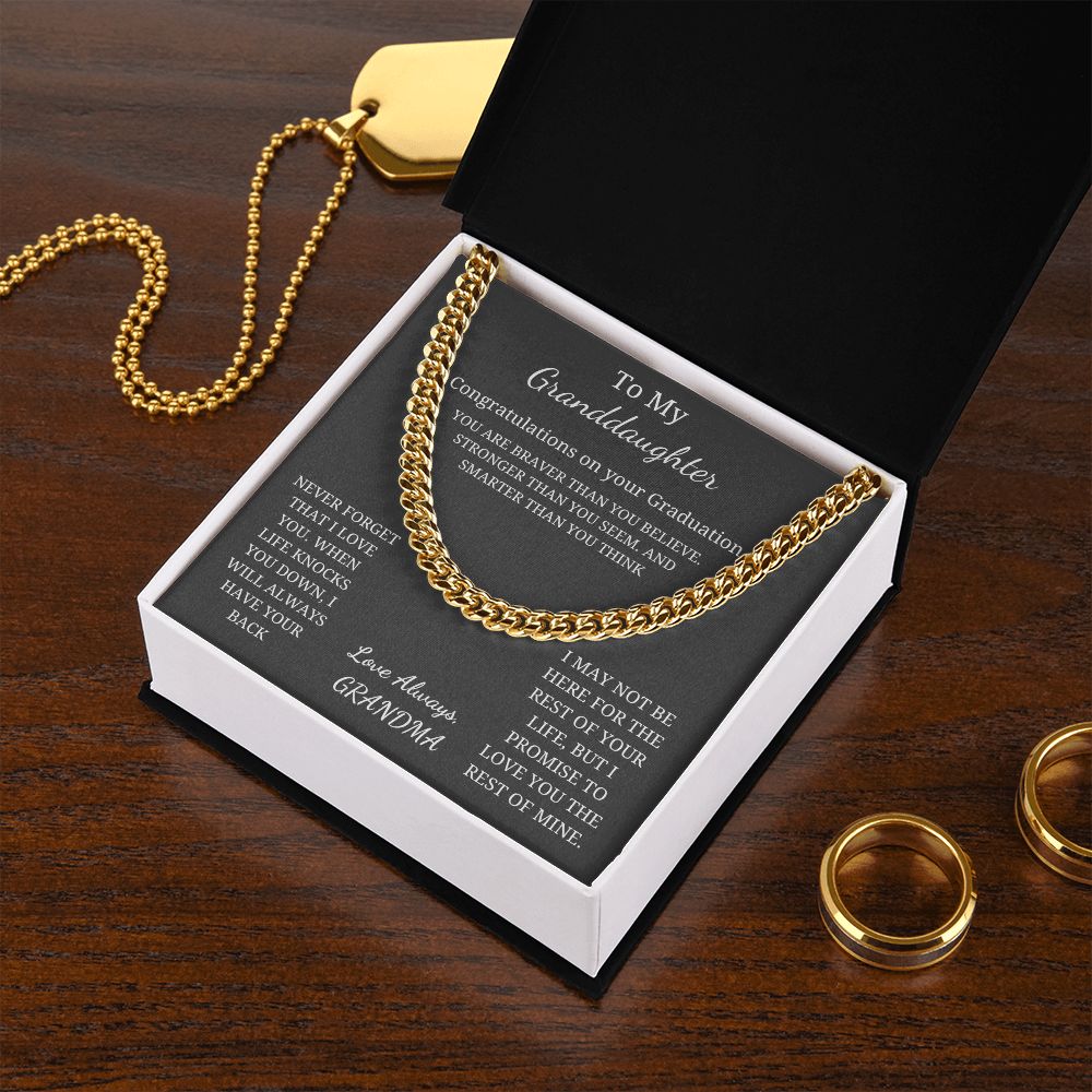 To My Granddaughter - Graduation - Braver, Stronger, Smarter (Cuban Link Chain necklace)
