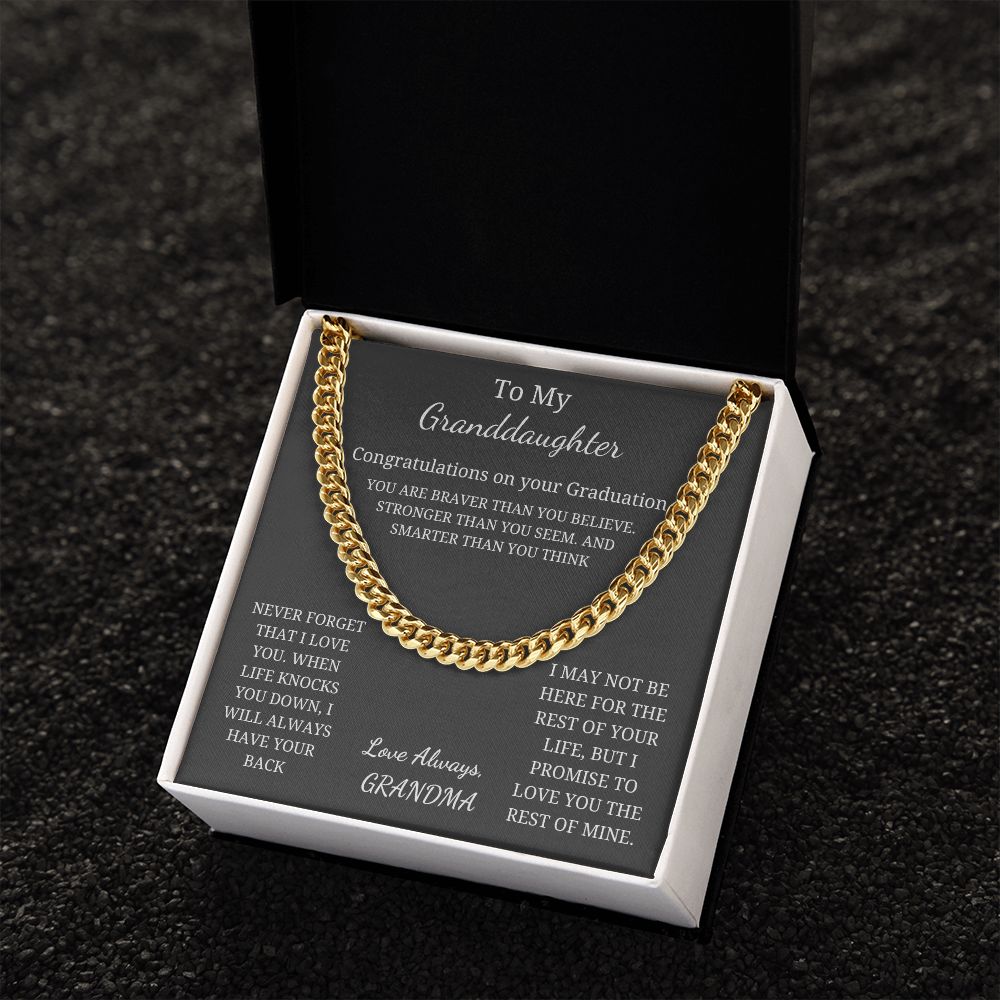 To My Granddaughter - Graduation - Braver, Stronger, Smarter (Cuban Link Chain necklace)