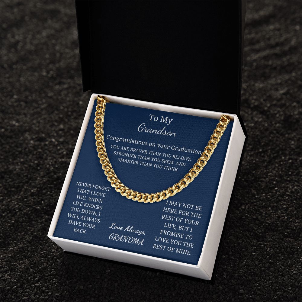 To My Grandson - Graduation - Braver, Stronger, Smarter (Cuban Link Chain necklace)