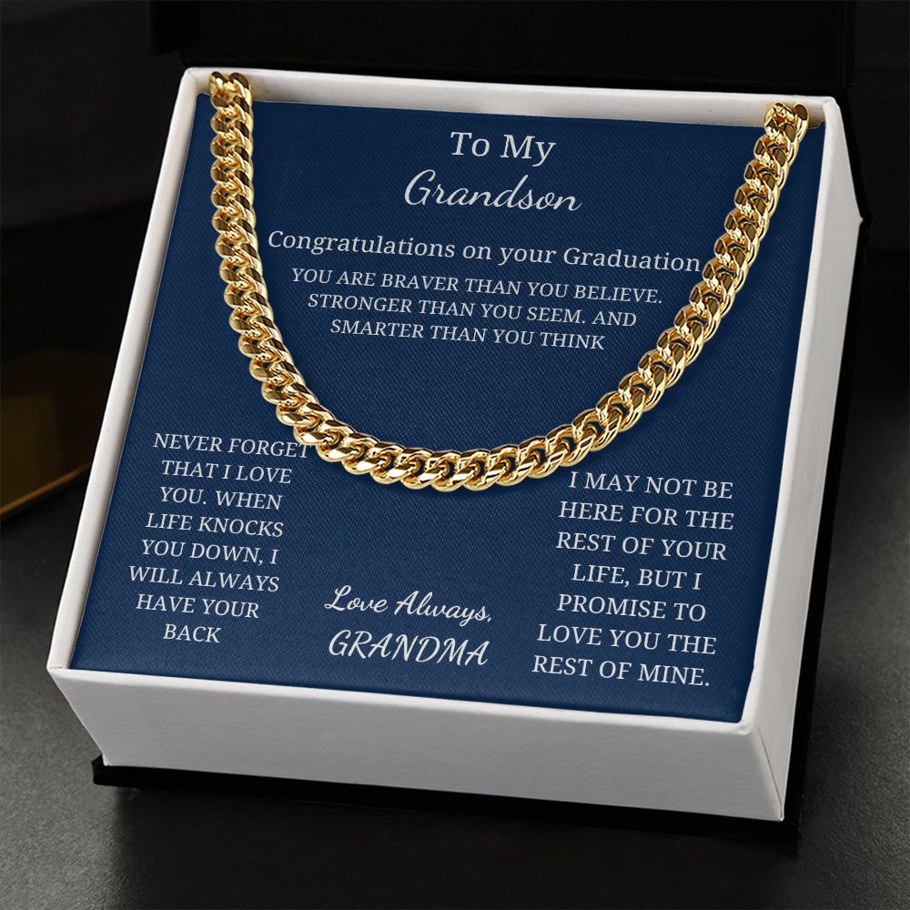 To My Grandson - Graduation - Braver, Stronger, Smarter (Cuban Link Chain necklace)