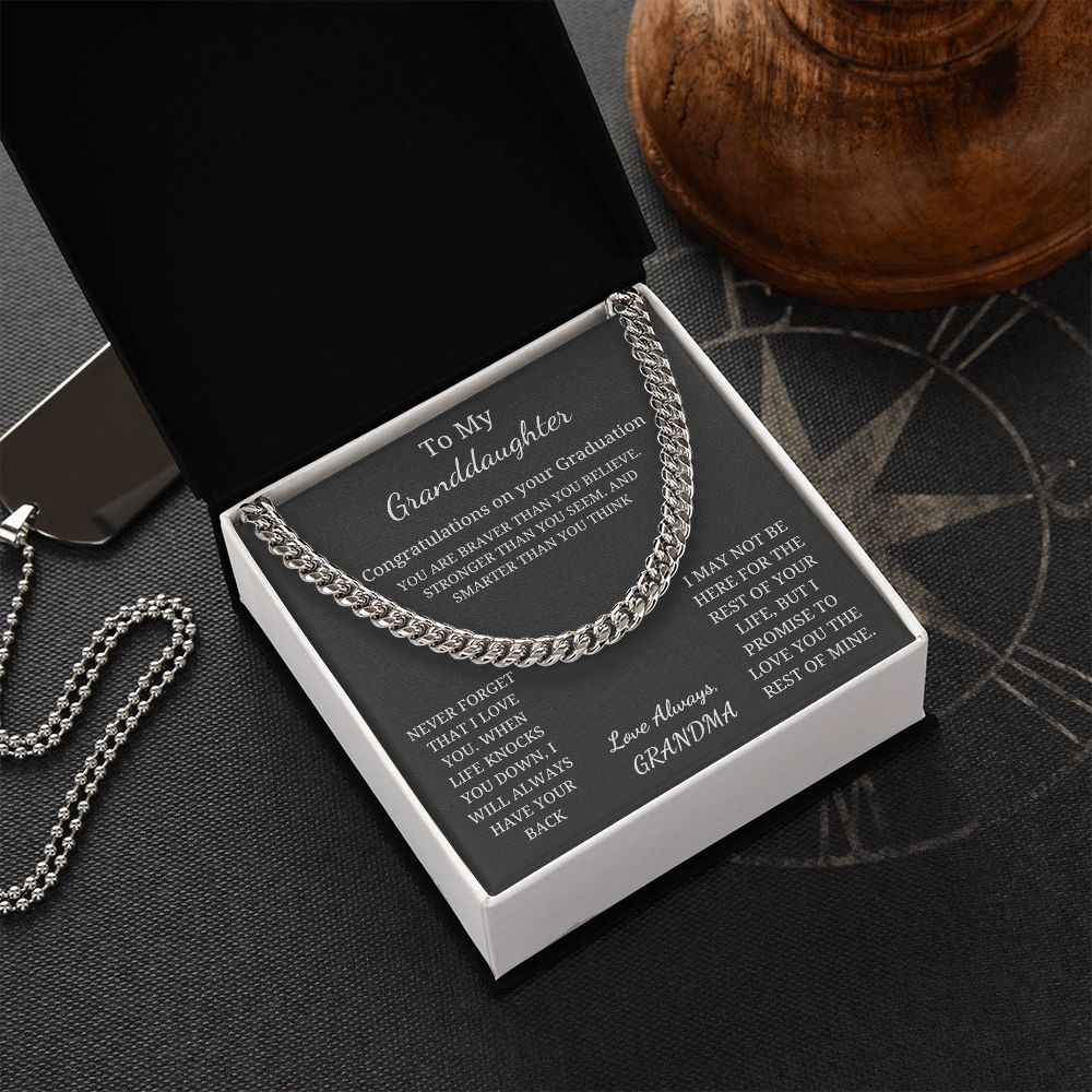 To My Granddaughter - Graduation - Braver, Stronger, Smarter (Cuban Link Chain necklace)
