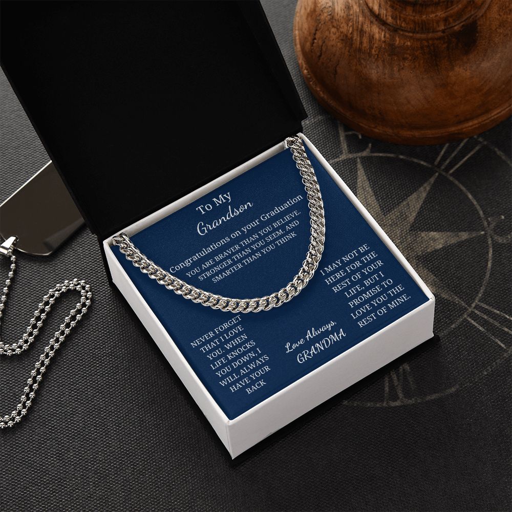 To My Grandson - Graduation - Braver, Stronger, Smarter (Cuban Link Chain necklace)