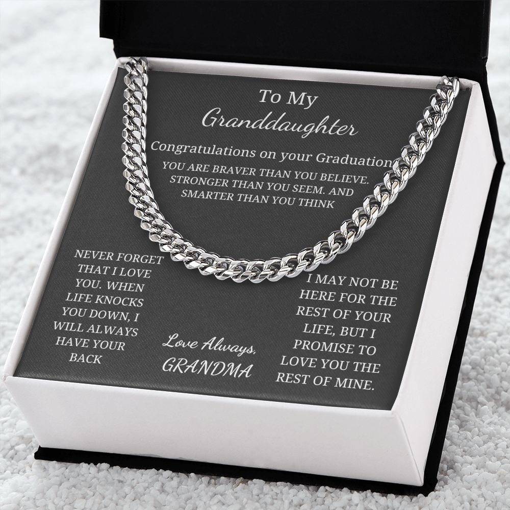 To My Granddaughter - Graduation - Braver, Stronger, Smarter (Cuban Link Chain necklace)