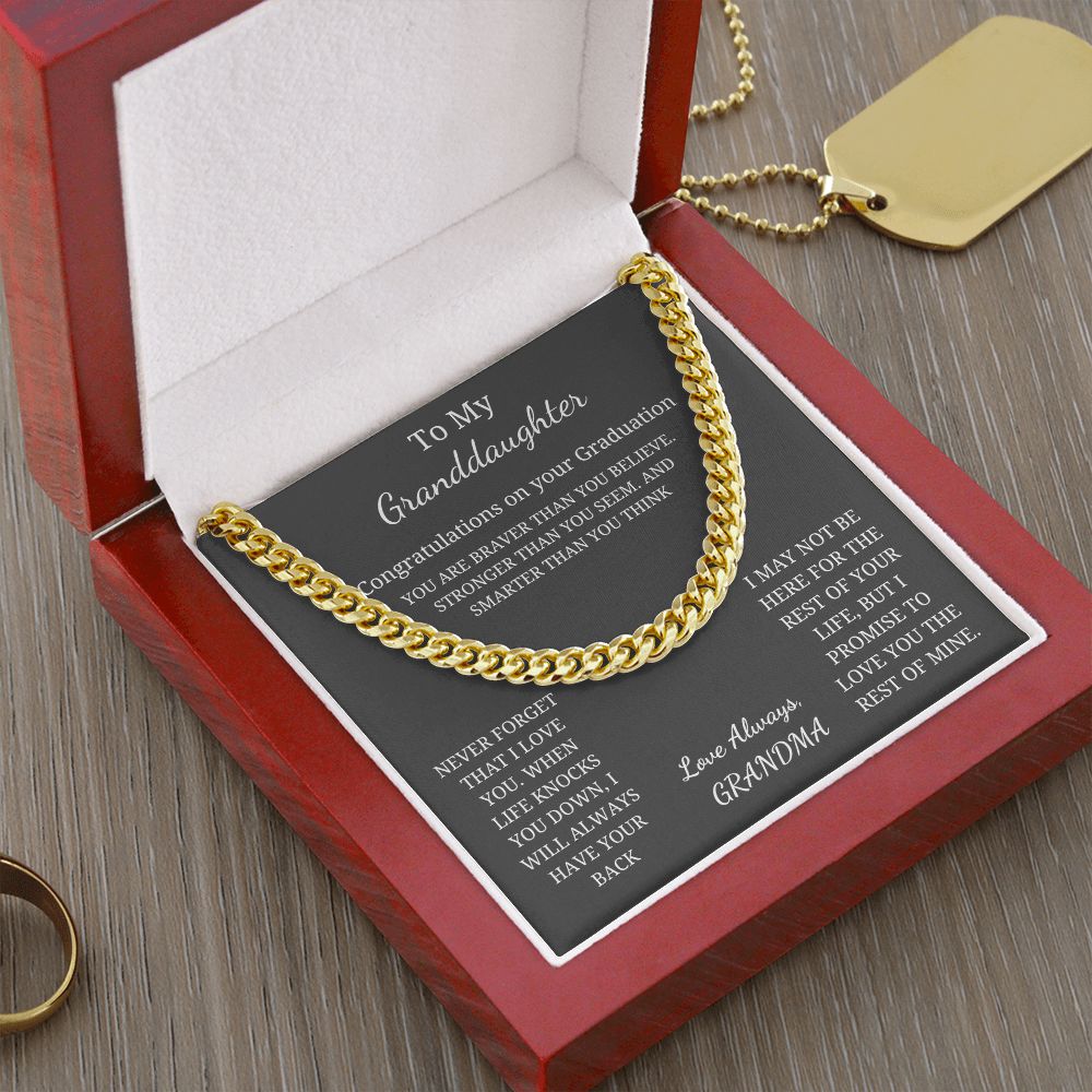 To My Granddaughter - Graduation - Braver, Stronger, Smarter (Cuban Link Chain necklace)