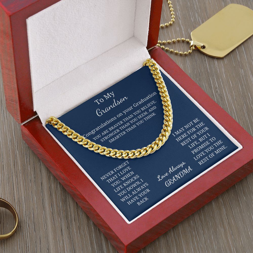 To My Grandson - Graduation - Braver, Stronger, Smarter (Cuban Link Chain necklace)