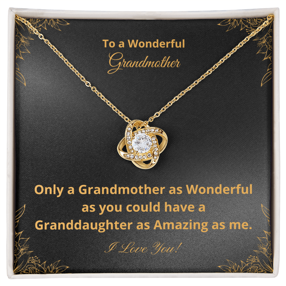 To A Wonderful Grandmother - Amazing Granddaughter - Black and Gold (Love Knot necklace)