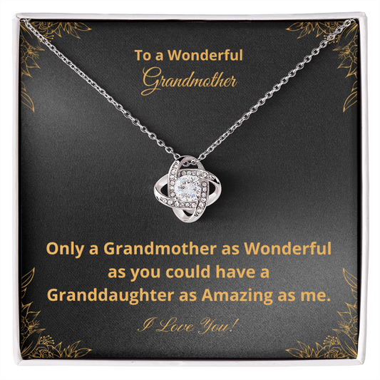 To A Wonderful Grandmother - Amazing Granddaughter - Black and Gold (Love Knot necklace)