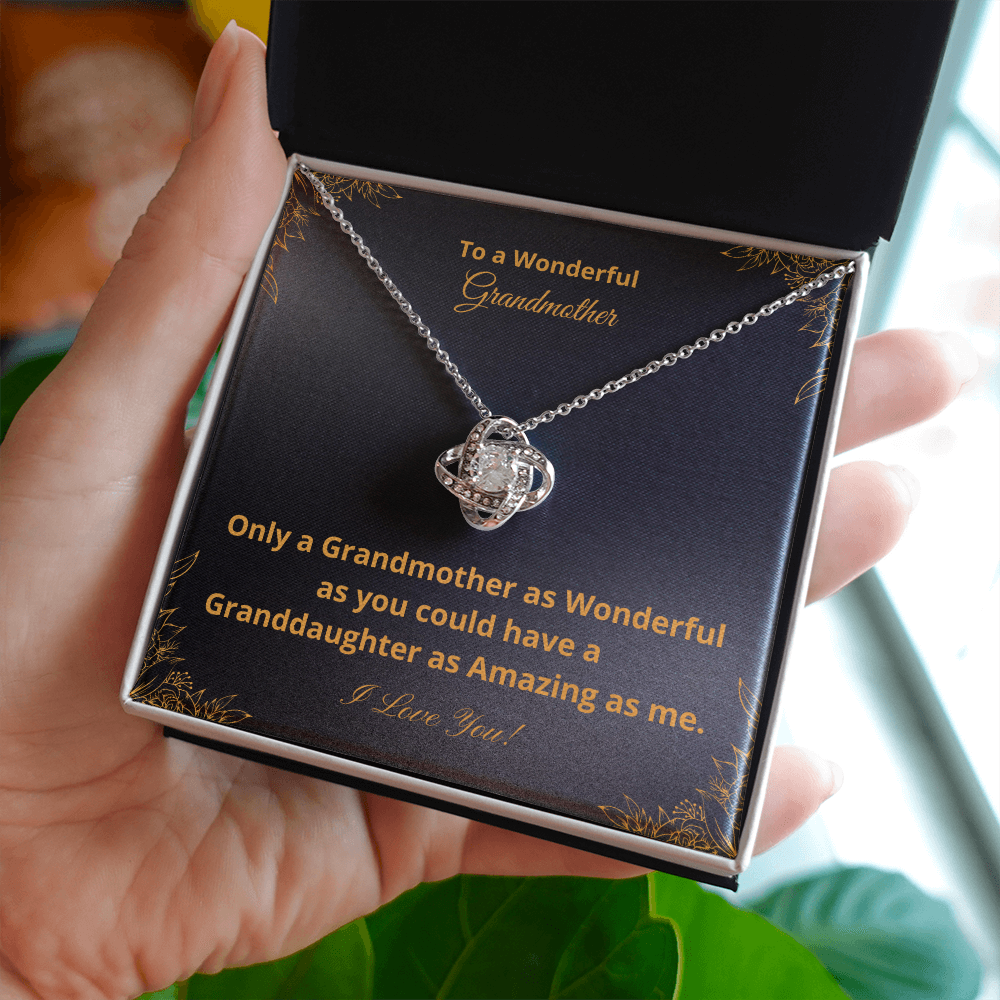 To A Wonderful Grandmother - Amazing Granddaughter - Black and Gold (Love Knot necklace)
