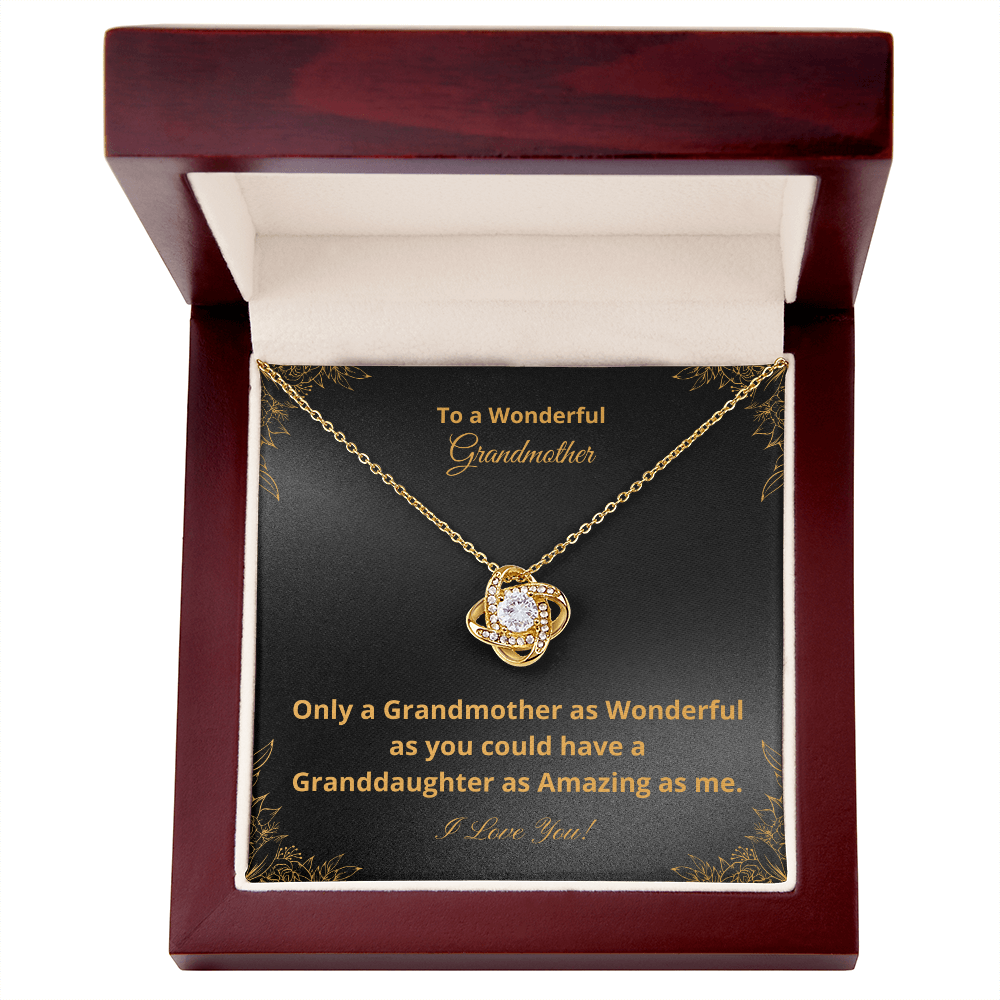 To A Wonderful Grandmother - Amazing Granddaughter - Black and Gold (Love Knot necklace)