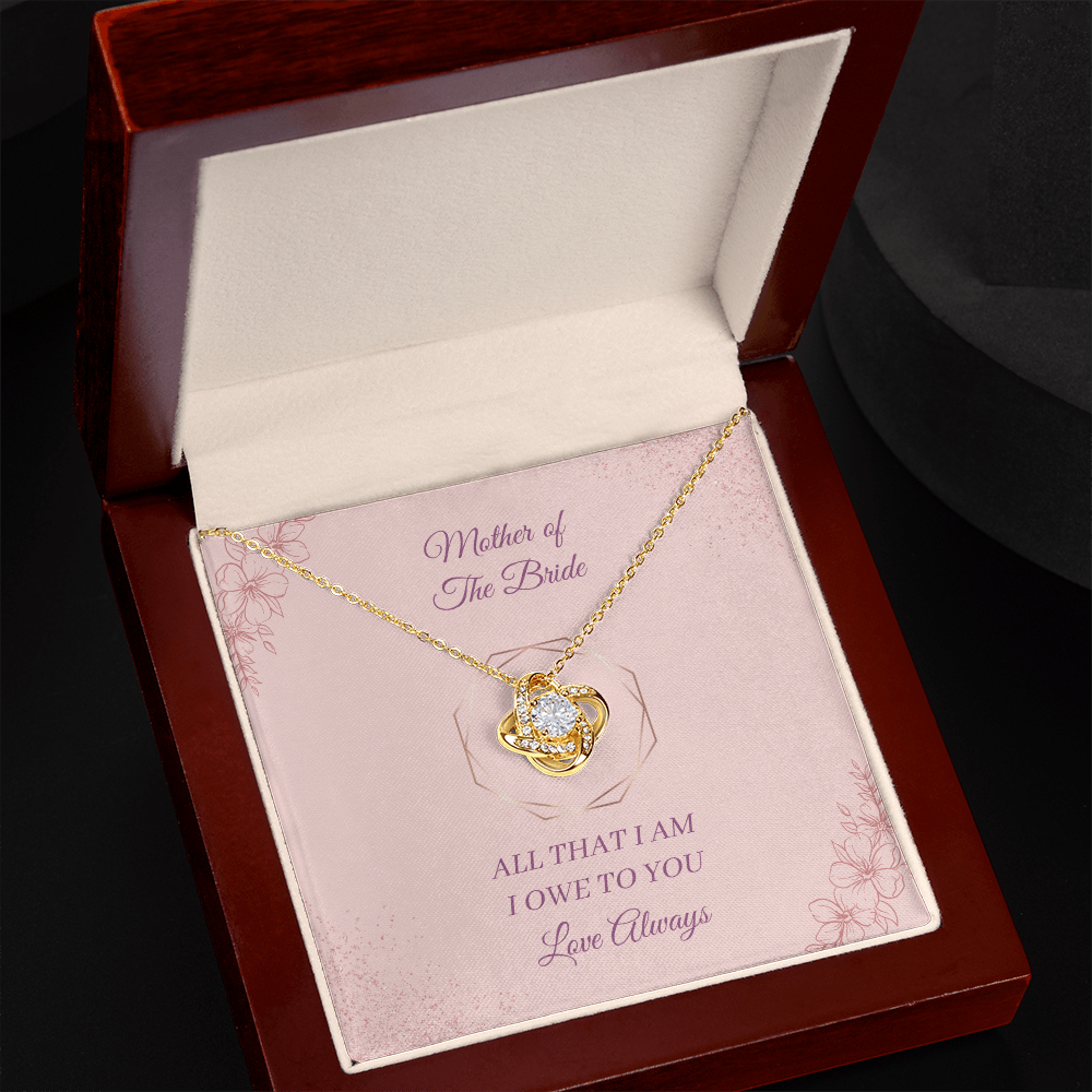 Wedding - Mother of the Bride - All that I am I owe to you (Love Knot necklace) (Message Card Personalizer)