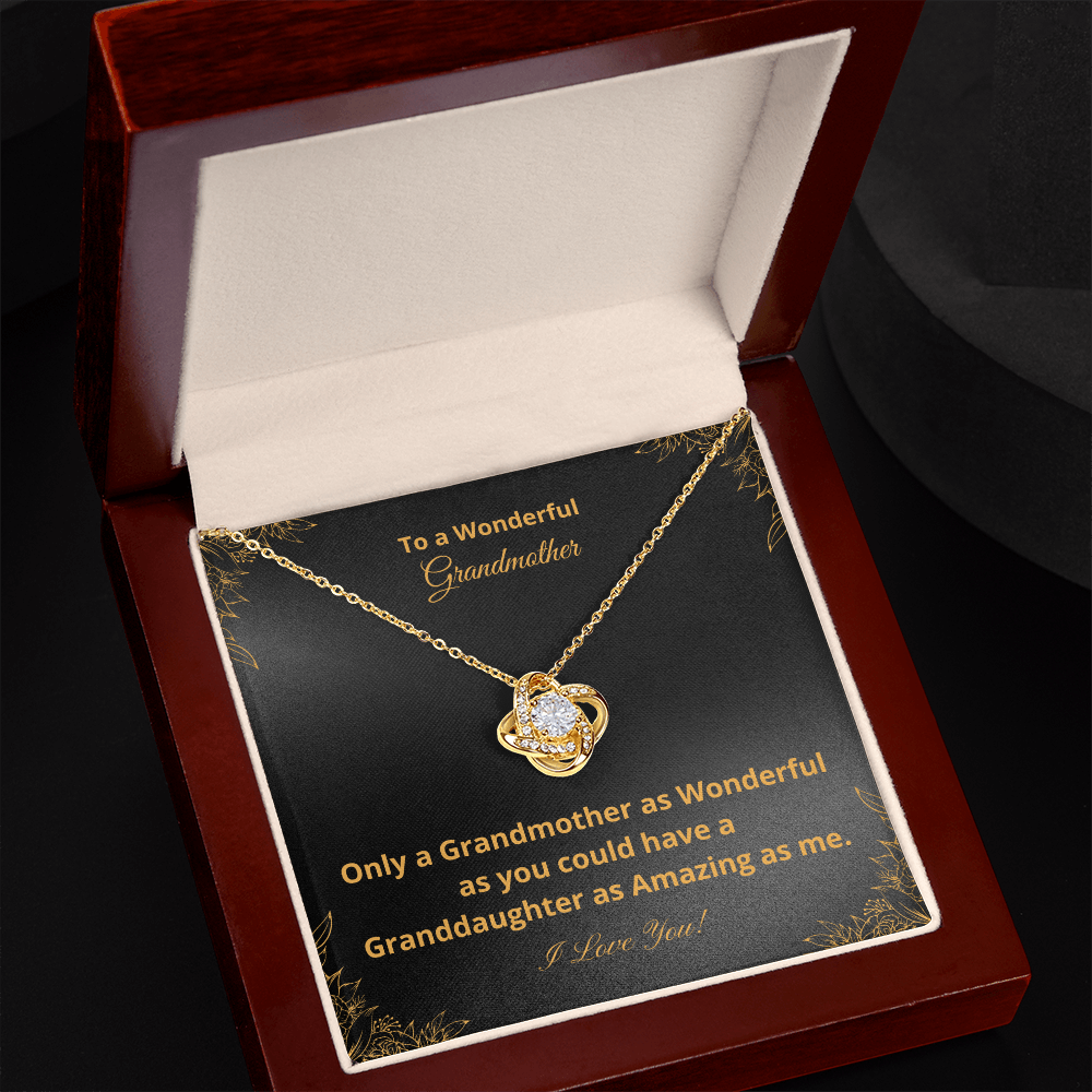 To A Wonderful Grandmother - Amazing Granddaughter - Black and Gold (Love Knot necklace)