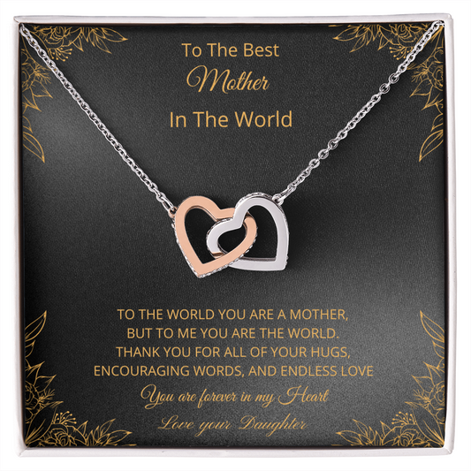 To The Best Mother In The World - Black (Interlocking Hearts necklace)