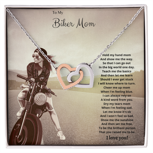 To My Biker Mom. Hold my hand (Interlocking Hearts necklace)