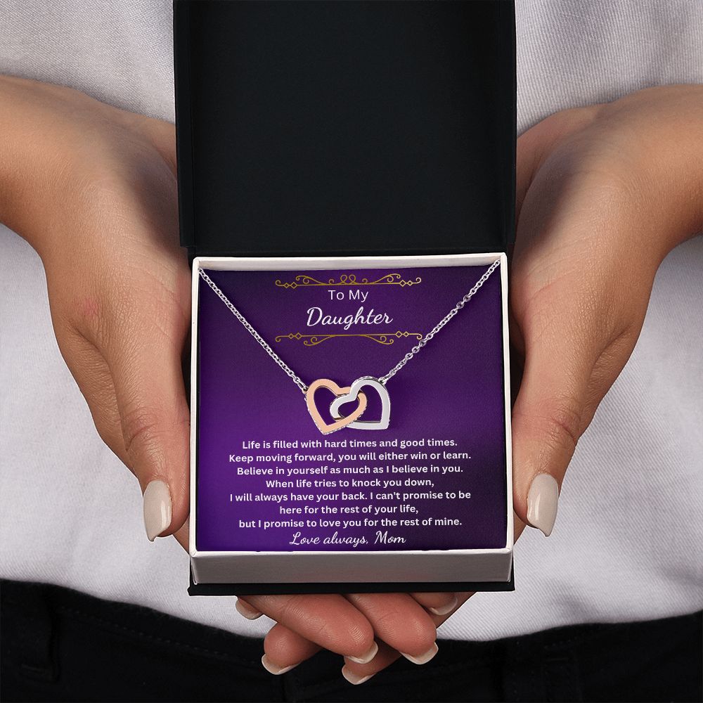 To My Daughter - You either win or learn (Interlocking Hearts necklace)