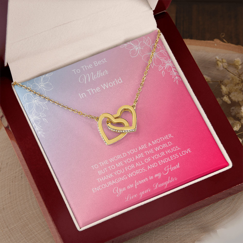 To The Best Mother In The World - Pink (Interlocking Hearts necklace)