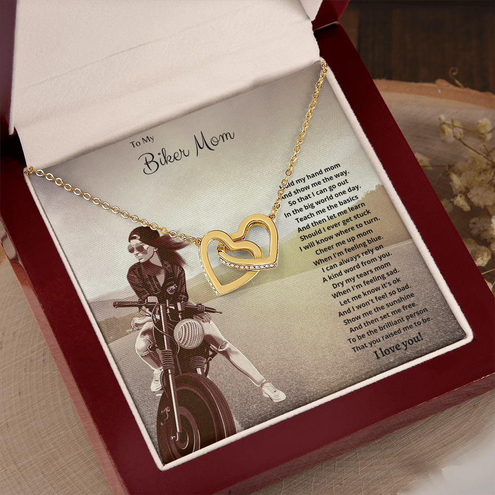 To My Biker Mom. Hold my hand (Interlocking Hearts necklace)