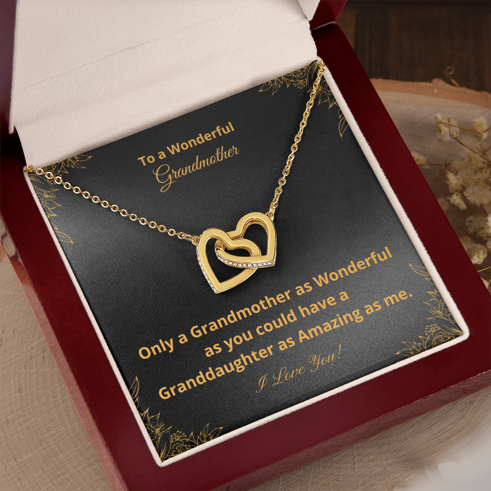 To A Wonderful Grandmother - Amazing Granddaughter - Black and Gold (Interlocking Hearts necklace)