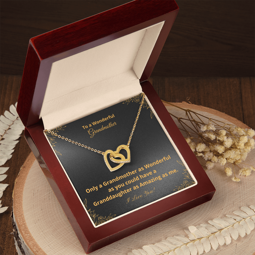 To A Wonderful Grandmother - Amazing Granddaughter - Black and Gold (Interlocking Hearts necklace)