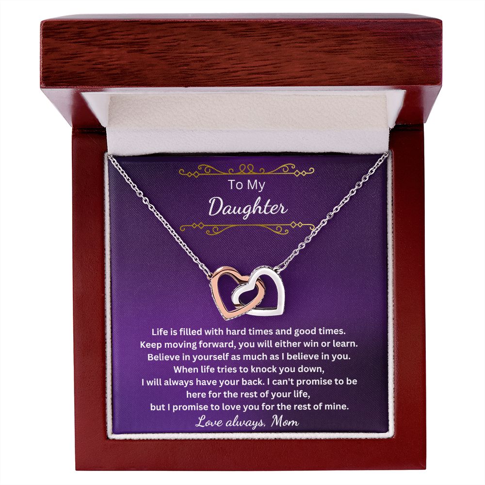 To My Daughter - You either win or learn (Interlocking Hearts necklace)