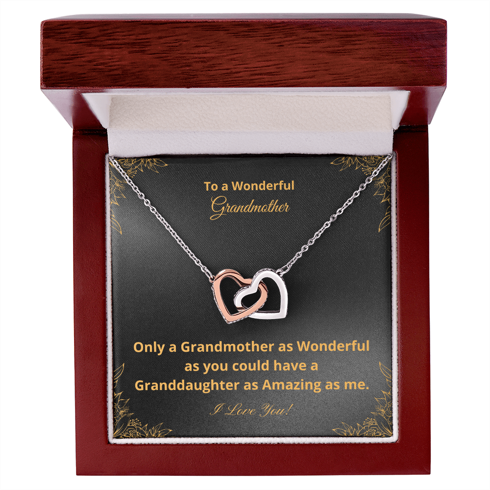 To A Wonderful Grandmother - Amazing Granddaughter - Black and Gold (Interlocking Hearts necklace)