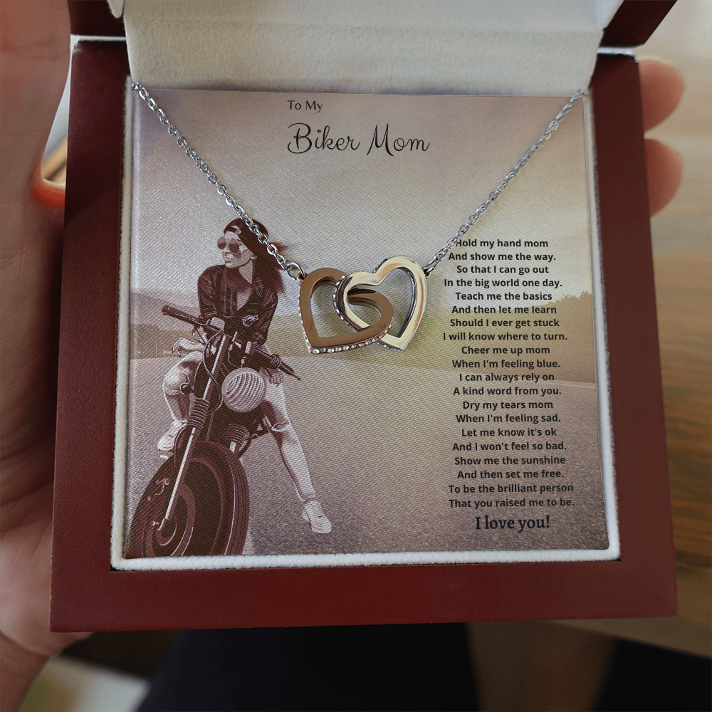 To My Biker Mom. Hold my hand (Interlocking Hearts necklace)