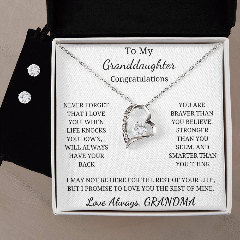 To My Granddaughter - Congratulations (Forever Love necklace and CZ Earrings set)