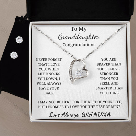 To My Granddaughter - Congratulations (Forever Love necklace and CZ Earrings set)