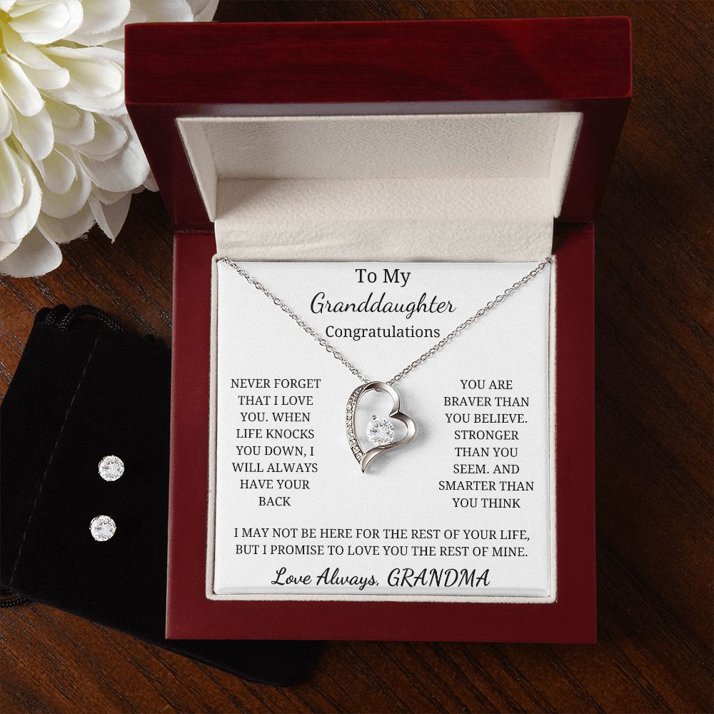 To My Granddaughter - Congratulations (Forever Love necklace and CZ Earrings set)
