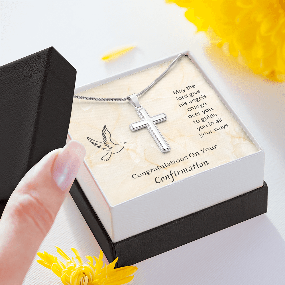 Congratulations On Your Confirmation - May The Lord Give His Angels Charge Over You (Personalized Cross necklace)