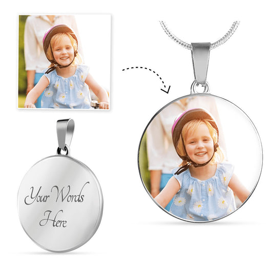 Circle Pendant Photo and Engraving (Snake chain necklace)