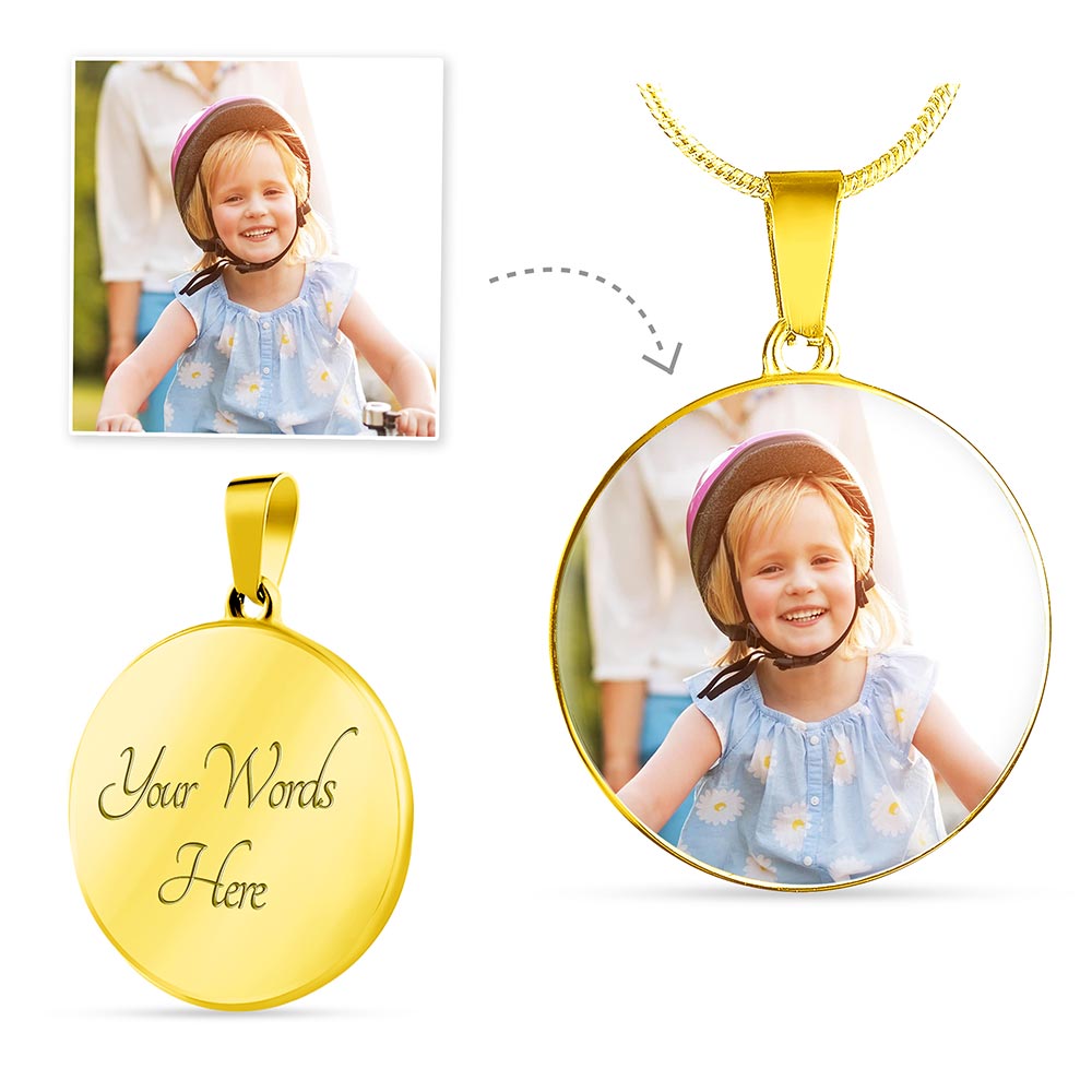 Circle Pendant Photo and Engraving (Snake chain necklace)