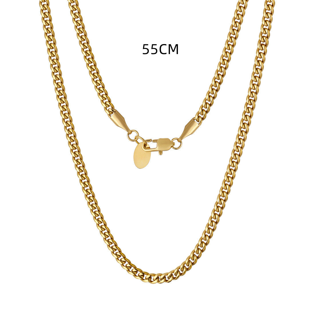 3mm Stainless Steel Cuban Link Chain Necklace 18K Gold