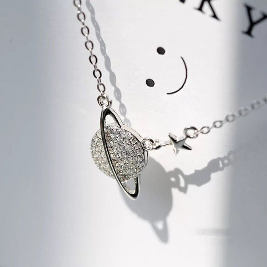 Sterling Silver Planet Saturn Necklace