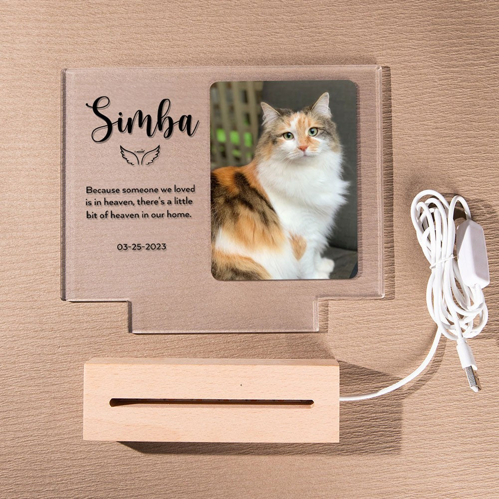 Personalized Name Light Up Pet Memorial Plaque, Custom Photo Night Light Memorial Plaque, Acrylic Sign with Wood Base, Sympathy Gifts for Pet Loss