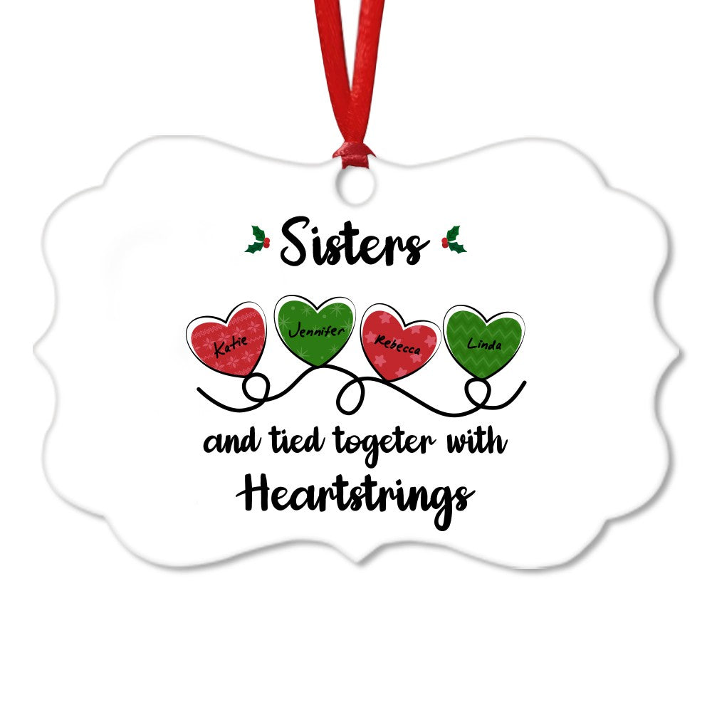 Gift for Family/Sisters/Friends, Personalized Family Name Heartstrings Ornament, Christmas Gifts, Funny Shapes Ornament, Christmas Tree Decoration