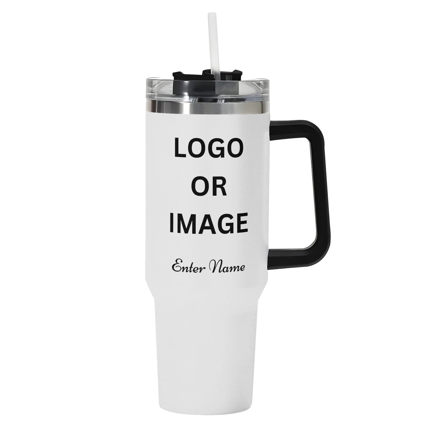 Personalized 40oz Stainless Steel Tumbler Gift With Black Handle and Straw