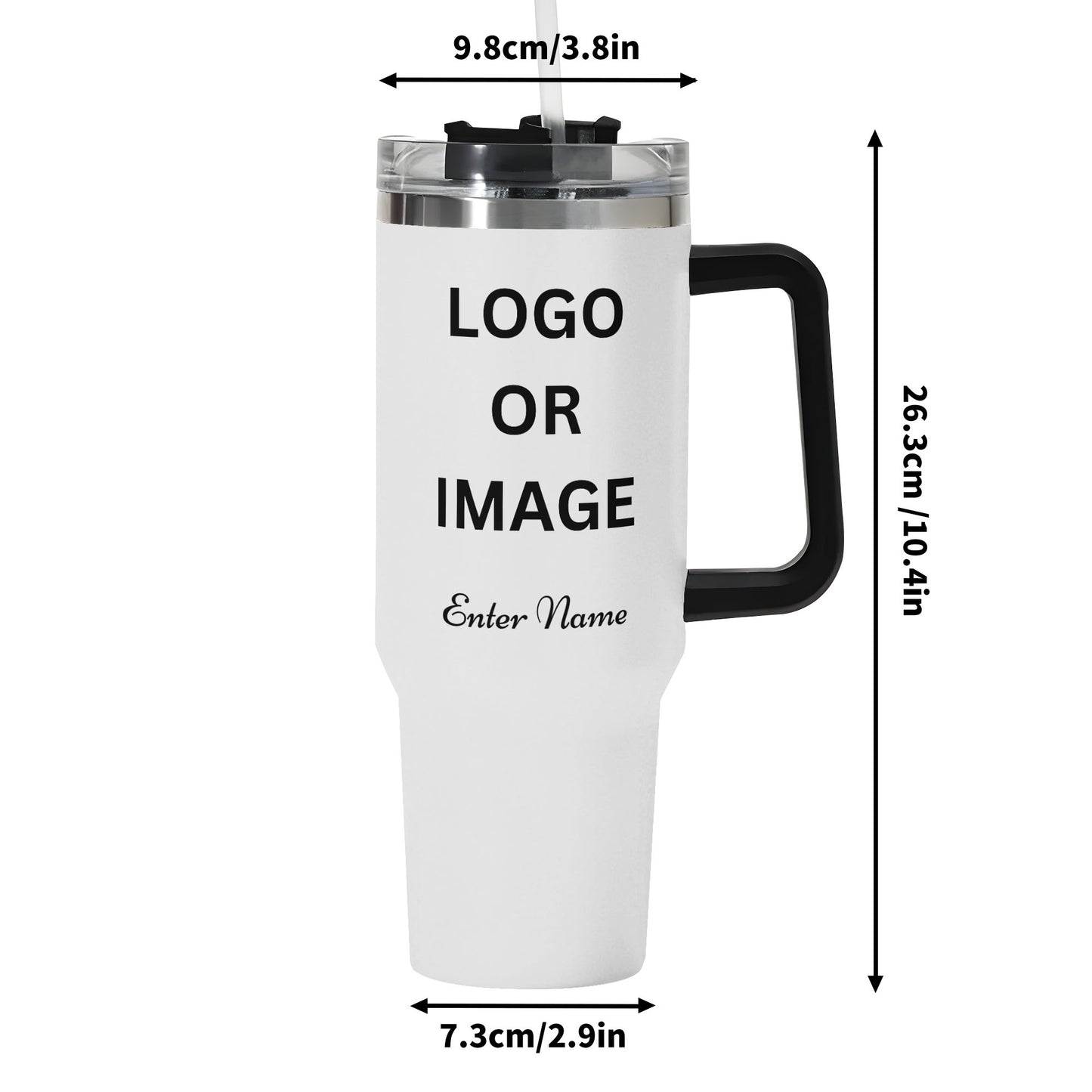 Personalized 40oz Stainless Steel Tumbler Gift With Black Handle and Straw