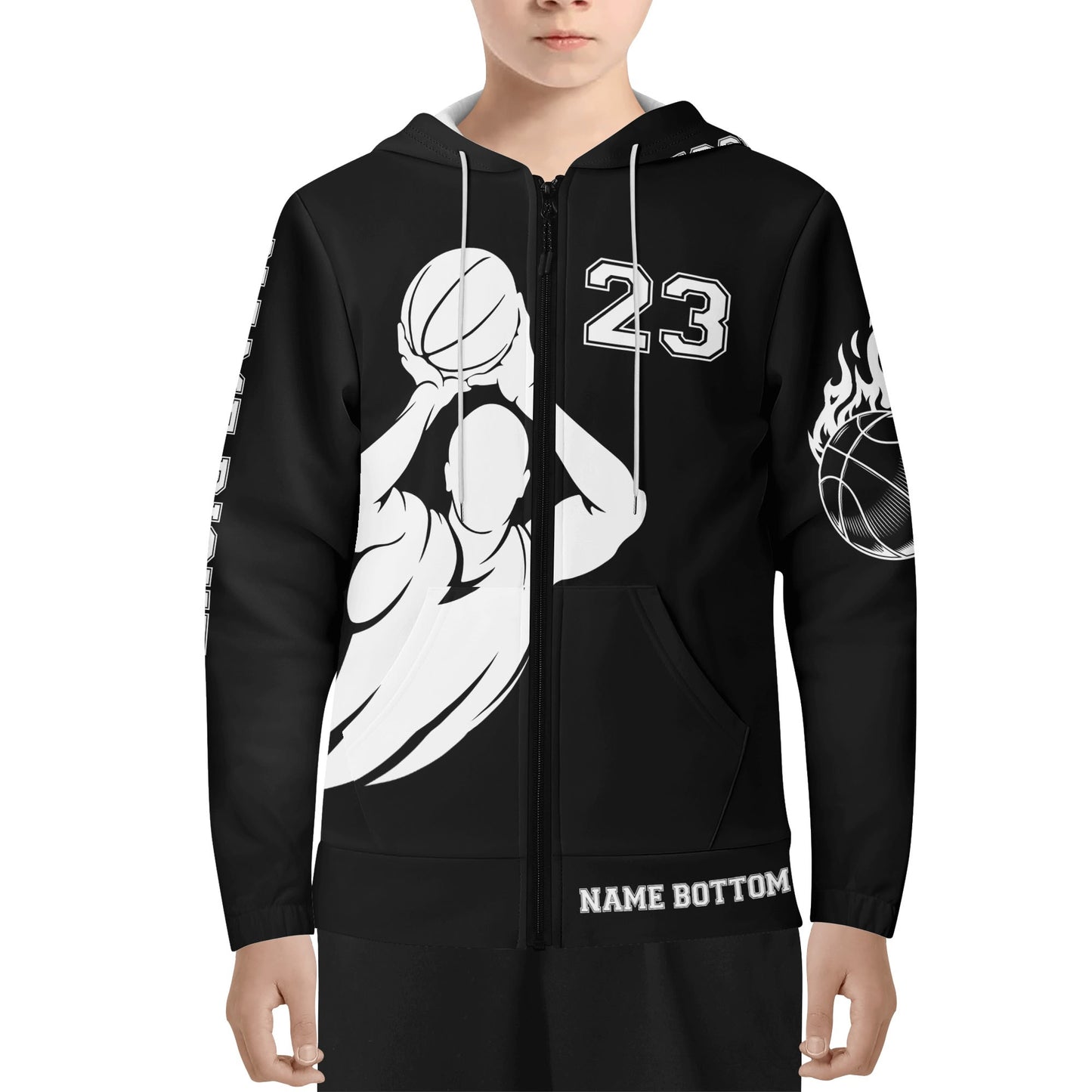 Basketball Youth Lightweight Zipper Hoodie Personalised