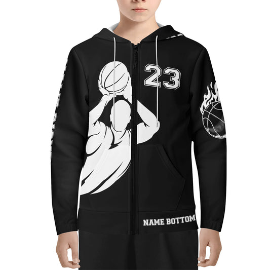 Basketball Youth Lightweight Zipper Hoodie Personalised