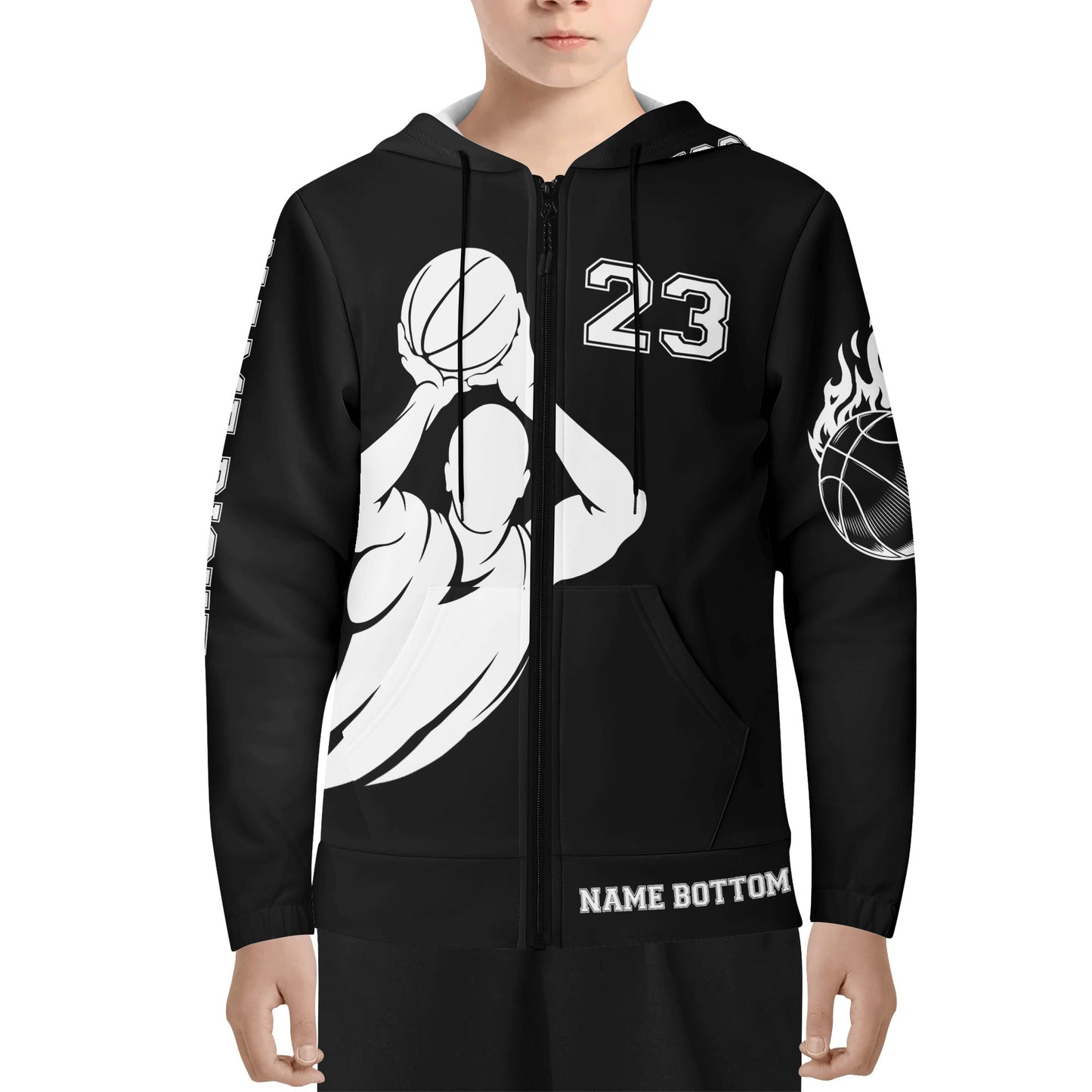 Basketball Youth Lightweight Zipper Hoodie Personalised