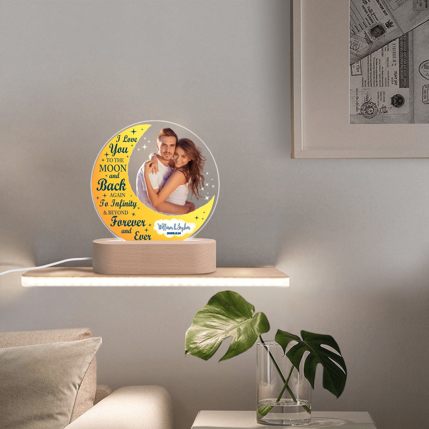 Personalised Name Acrylic Round Lamp Night Light Home Decor (Valentines Day, Wedding Anniversary)