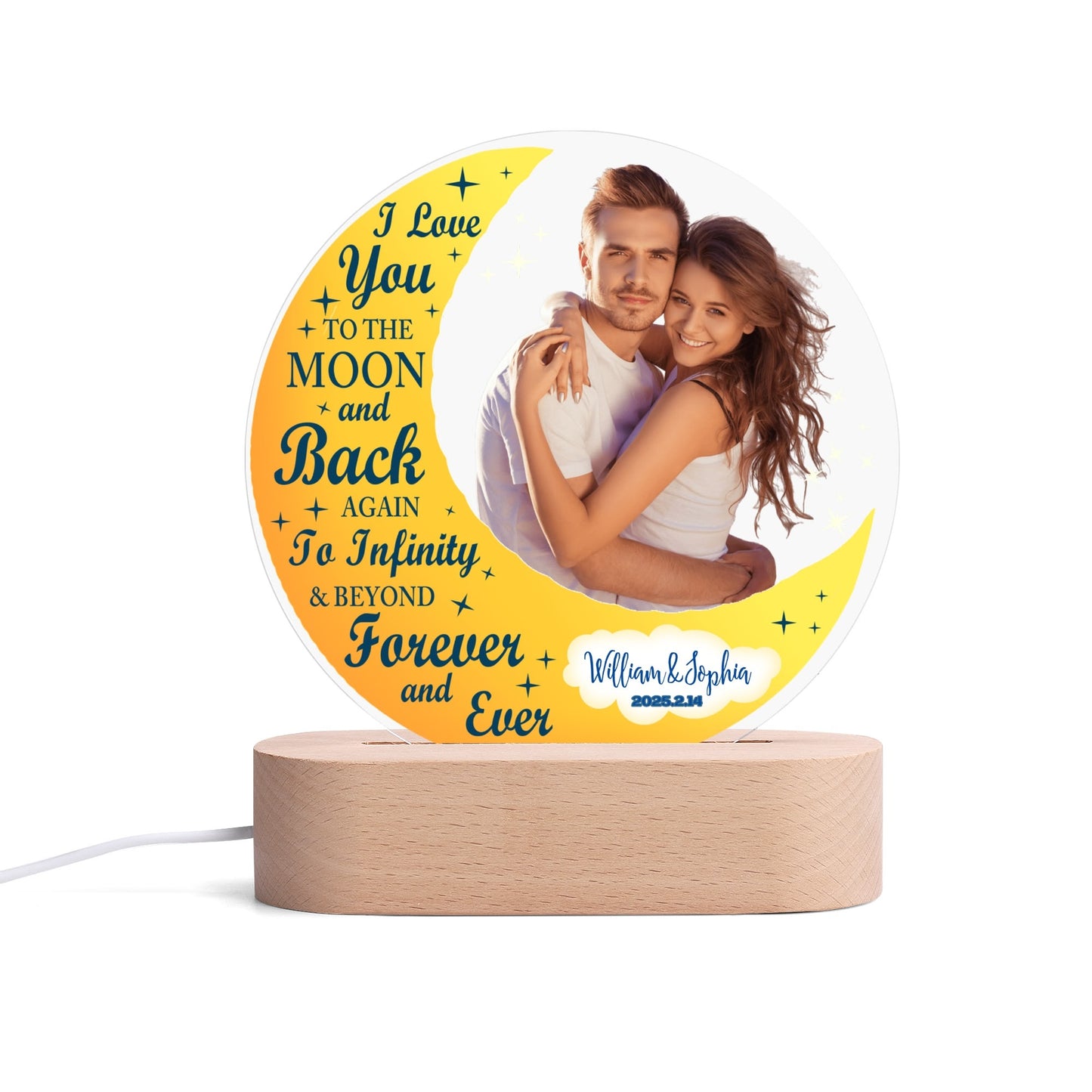 Personalised Name Acrylic Round Lamp Night Light Home Decor (Valentines Day, Wedding Anniversary)