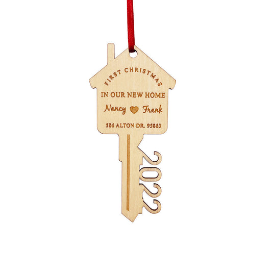 Personalized First Christmas in Our New Home Ornament Wooden Key Christmas Decoration Gift for Couples