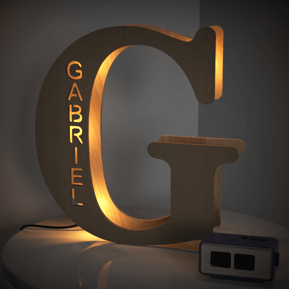 Personalised Wooden Letter Lamp Custom Name Alphabet Night Lights 19CM